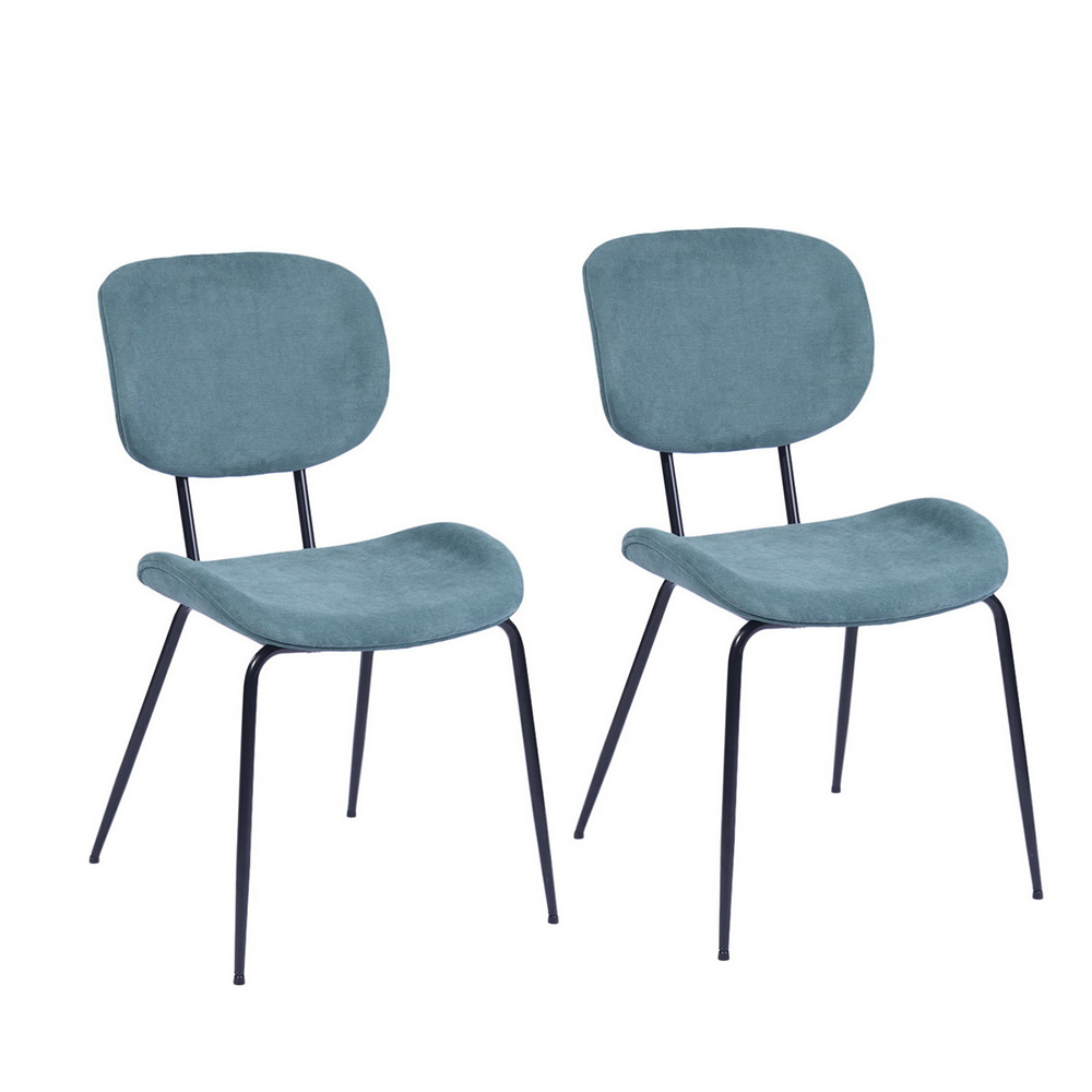 Velvet Upholstered Dining Chair Set of 2, with Curved Backrest, and Metal Legs, for Restaurant, Cafe, Tavern, Office, Living Room - Blue