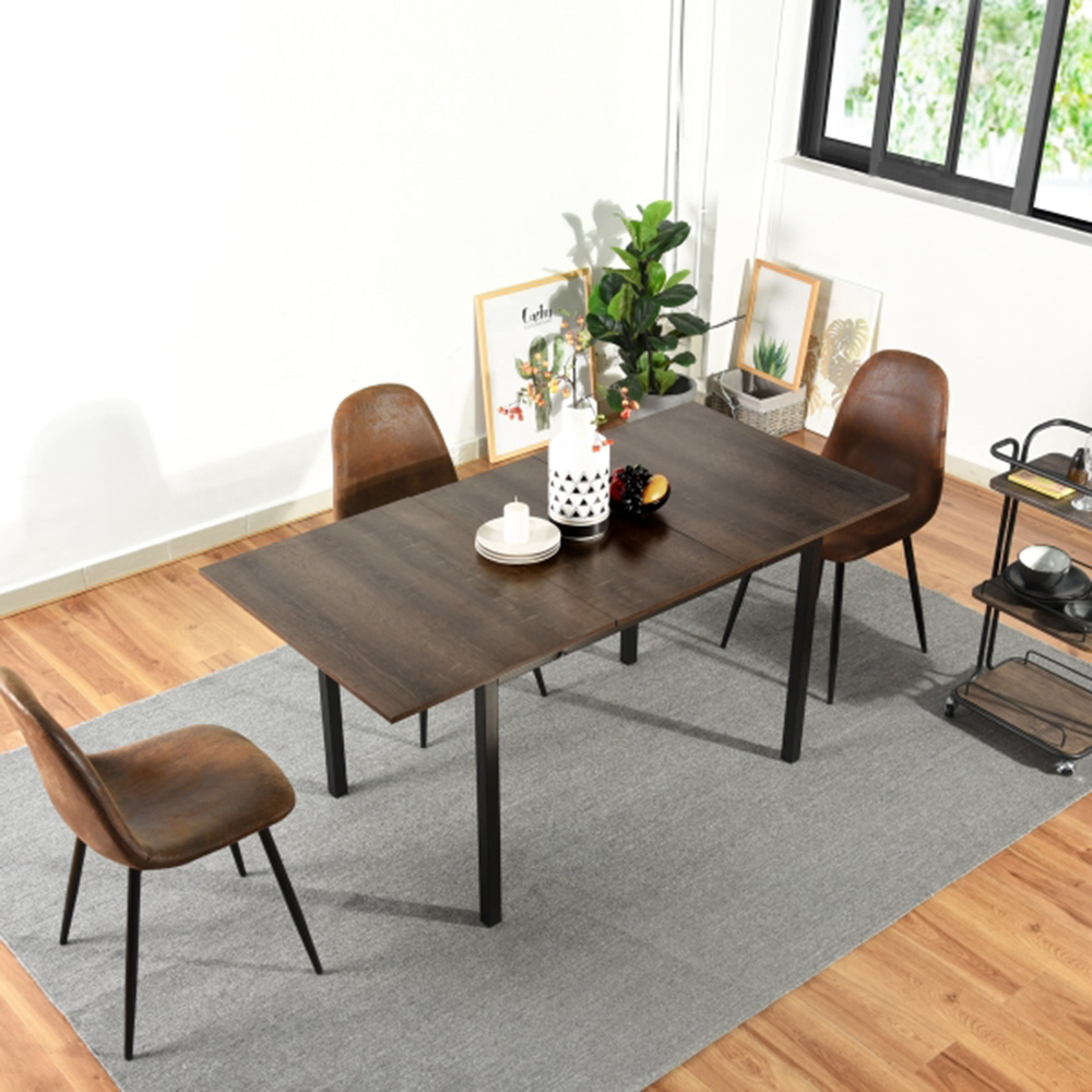 63" Extendable Dining Table with Wooden Tabletop and Metal Legs, for Restaurant, Cafe, Tavern, Living Room - Brown