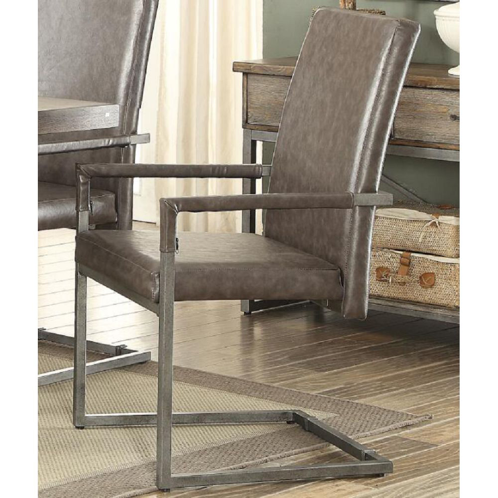 ACME Lazarus PU Upholstered Dining Chair Set of 2, with High Backrest, and Metal Frame, for Restaurant, Cafe, Tavern, Office, Living Room - Gray