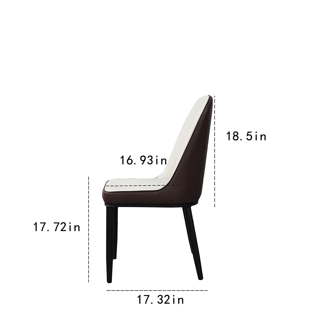 Leather Upholstered Dining Chair Set of 2, with Curved Backrest, and Metal Legs, for Restaurant, Cafe, Tavern, Office, Living Room - Brown