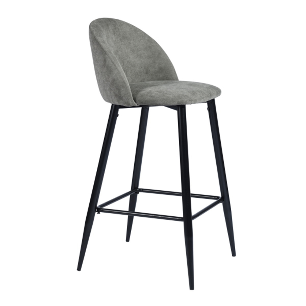 Fabric Upholstered Bar Stool Set of 2, with Curved Backrest, and High Metal Legs, for Restaurant, Cafe, Tavern, Office, Living Room - Gray