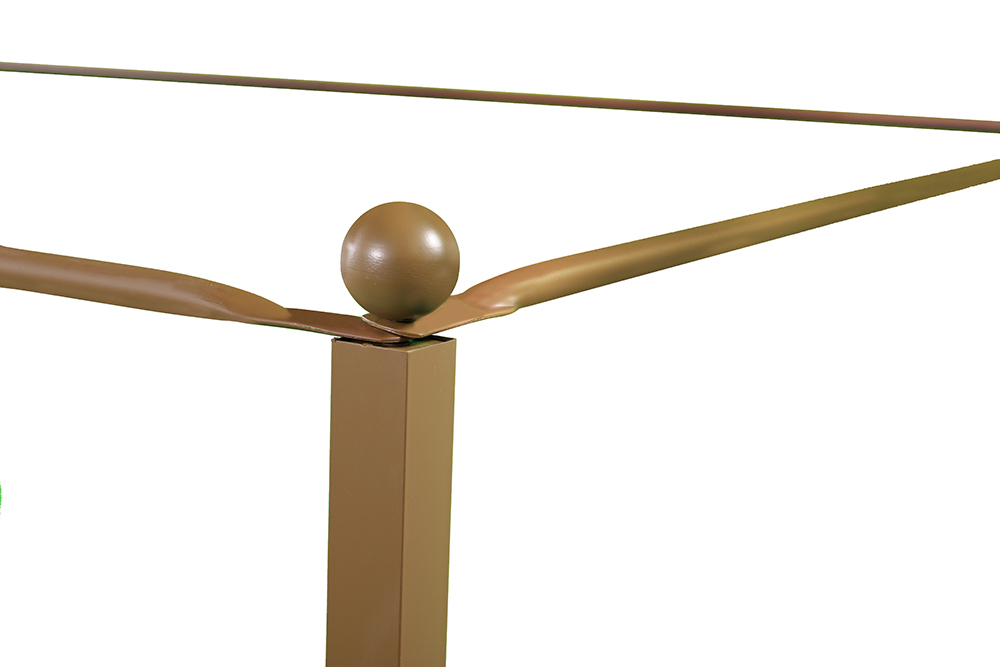 Queen-Size Metal Canopy Upholstered Bed Frame with 4 Pillars and Steel Slats Support, No Box Spring Needed (Only Frame) - Brown