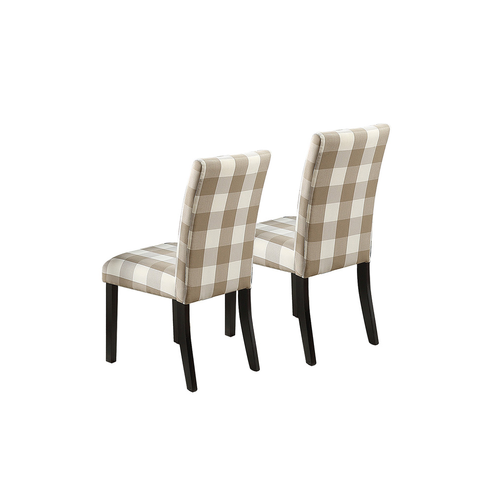 Grid Patterned Fabric Upholstered Dining Chair Set of 2, with High Backrest, and Wood Legs, for Restaurant, Cafe, Tavern, Office, Living Room - Beige
