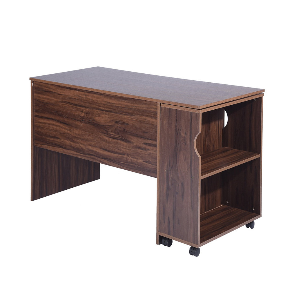 Home Office 47.4" L Computer Desk with Movable Bookcase and Wooden Frame, for Game Room, Office, Study Room - Walnut