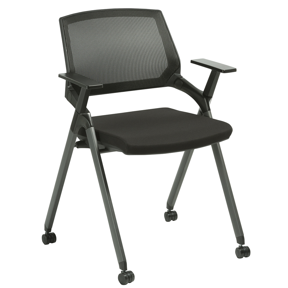 Modern Leisure Folding Chair with Mesh Backrest and Casters for Living Room, Bedroom, Dining Room, Office - Black