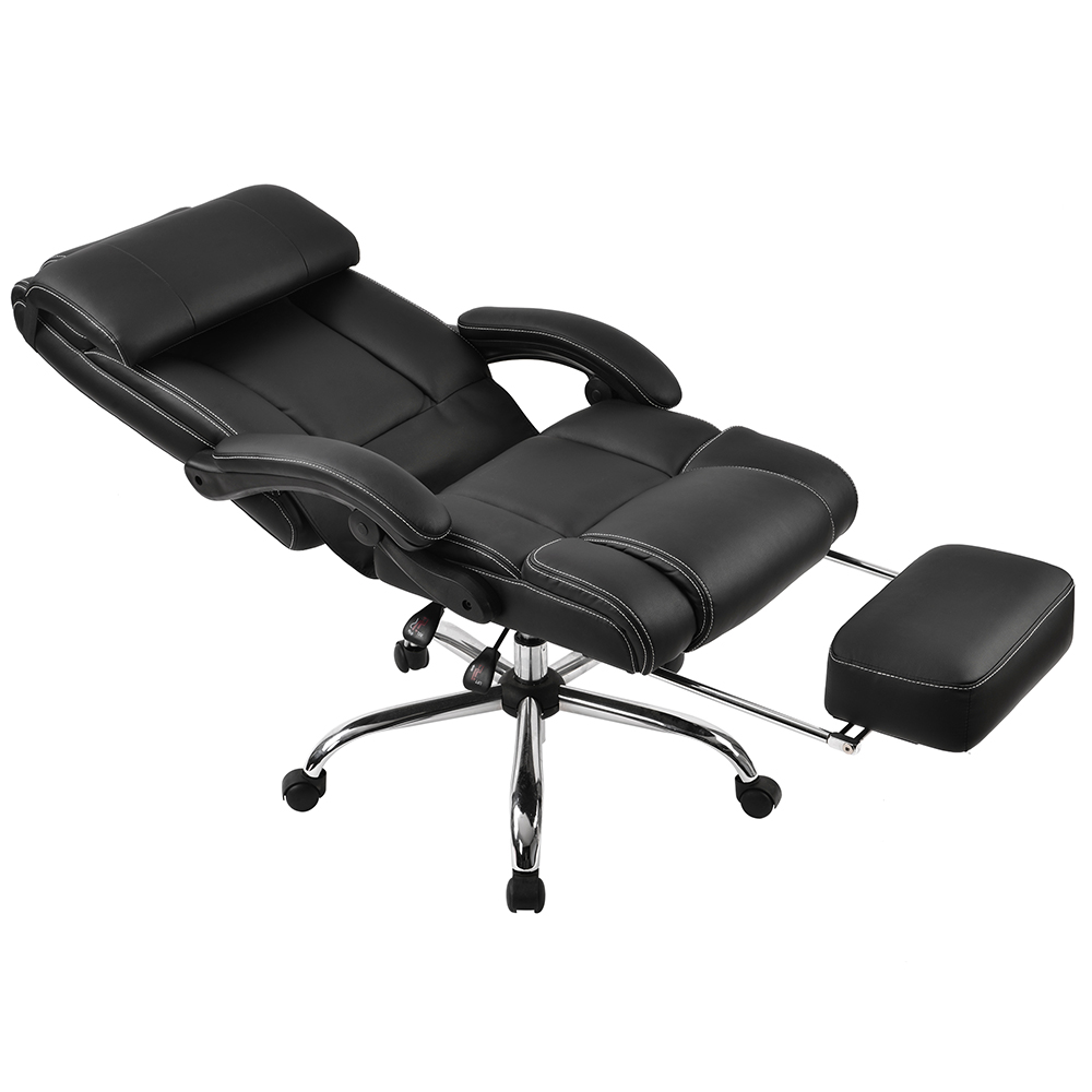 Home Office PU Leather Adjustable Rotatable Gaming Chair with Ergonomic Backrest and Footrest - Black