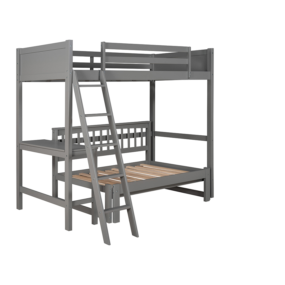 Twin-Size Loft Bed Frame with Convertible Lower Bed Gray