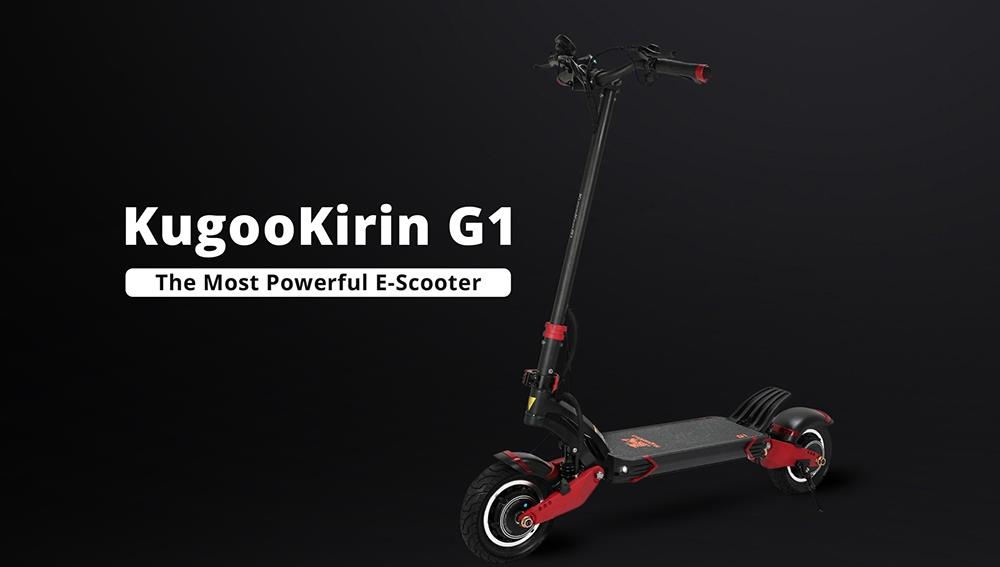 KUGOOKirin G1 Folding Electric Scooter 52V 1000W Motor Max Speed 65km/h Max 60km Range 18.2Ah Battery 10" Pneumatic Tire OLED Display Dual Disc Brake Led Light Aluminium alloy Body - Black