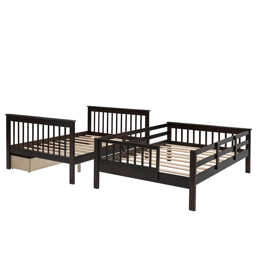 Full-Over-Full Size Bunk Bed Frame with Drawers, Storage Shelves, and Wooden Slats Support, for Kids, Teens, Boys, Girls (Frame Only) - Espresso