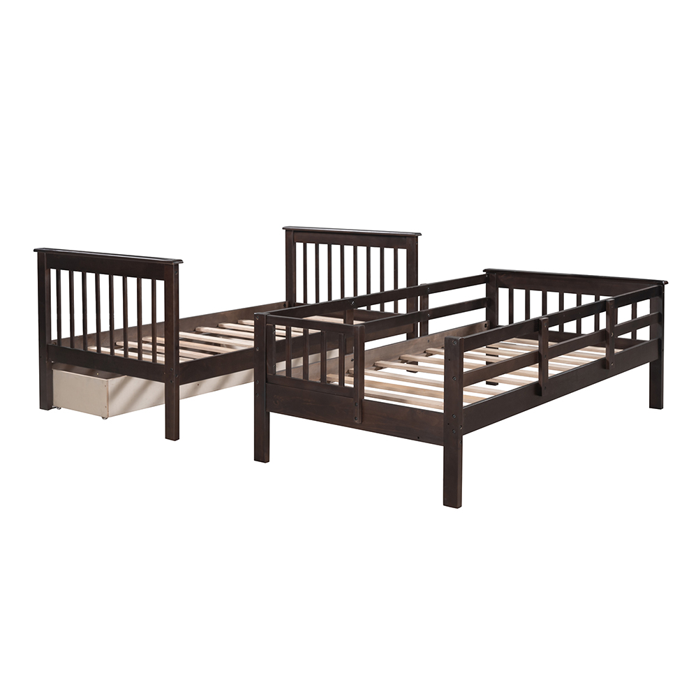 TwinOverTwin Size Detachable Bunk Bed Frame with Drawers Espresso