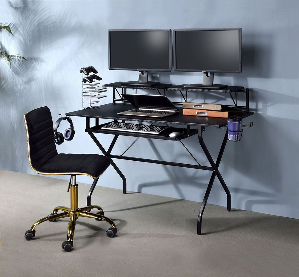 ACME Hartman Computer Desk with Keyboard Tray, Wooden Tabletop and Metal Frame, for Game Room, Small Space, Study Room - Black