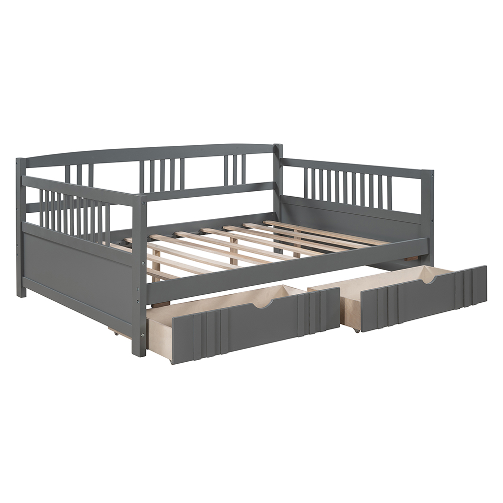 Full Size Daybed with 2 Storage Drawers, and Wooden Slats Support, Space-saving Design, No Box Spring Needed - Gray