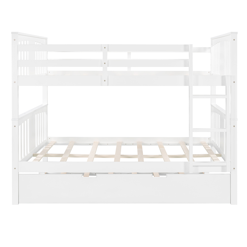 Full-Over-Full Size Bunk Bed Frame with Twin-Size Trundle, Ladder, and Wooden Slats Support, for Kids, Teens, Boys, Girls (Frame Only) - White