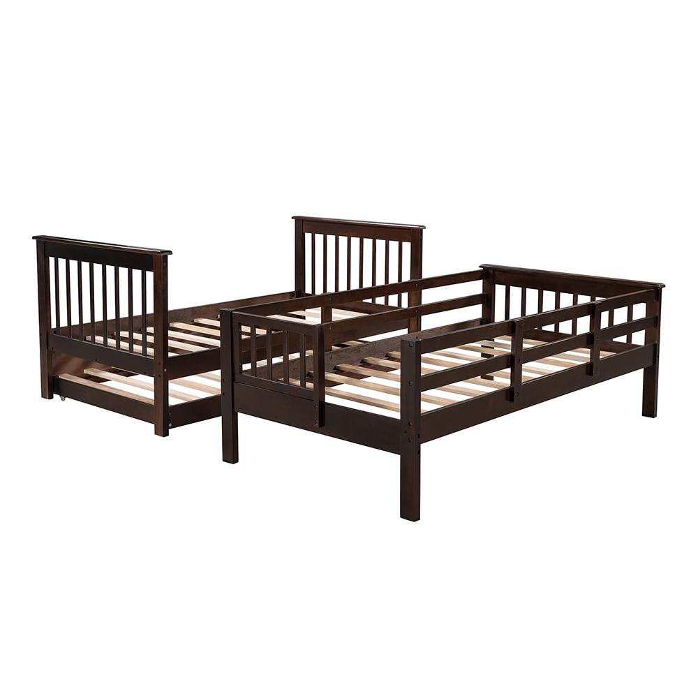 Twin-Over-Twin Size Bunk Bed Frame with Trundle, Storage Shelves, and Wooden Slats Support, for Kids, Teens, Boys, Girls (Frame Only) - Espresso