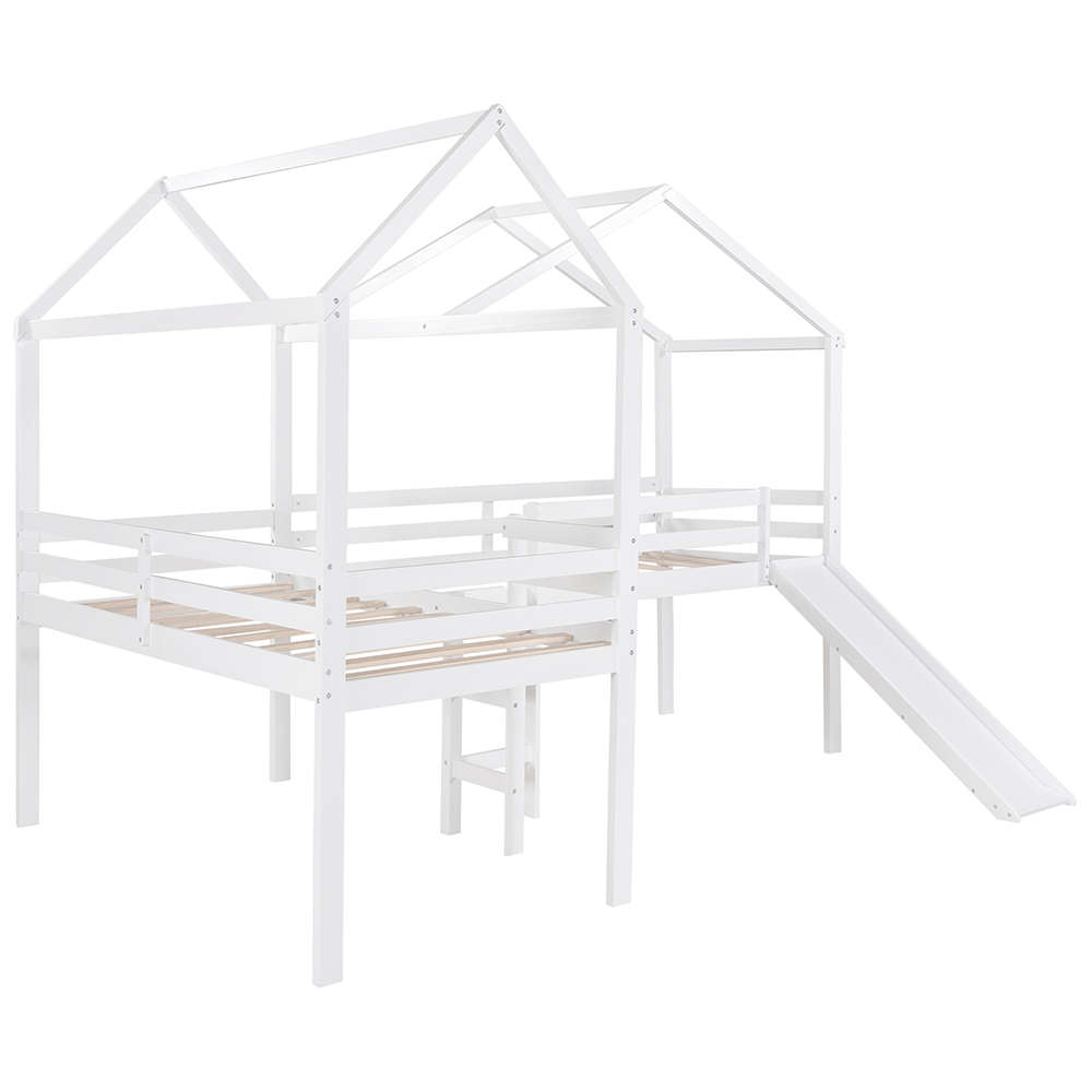 Twin-Size House-Shaped Loft Bed Frame with Slide, Ladder, and Wooden Slats Support, No Box Spring Required, for Kids, Teens, Boys, Girls (Frame Only) - White