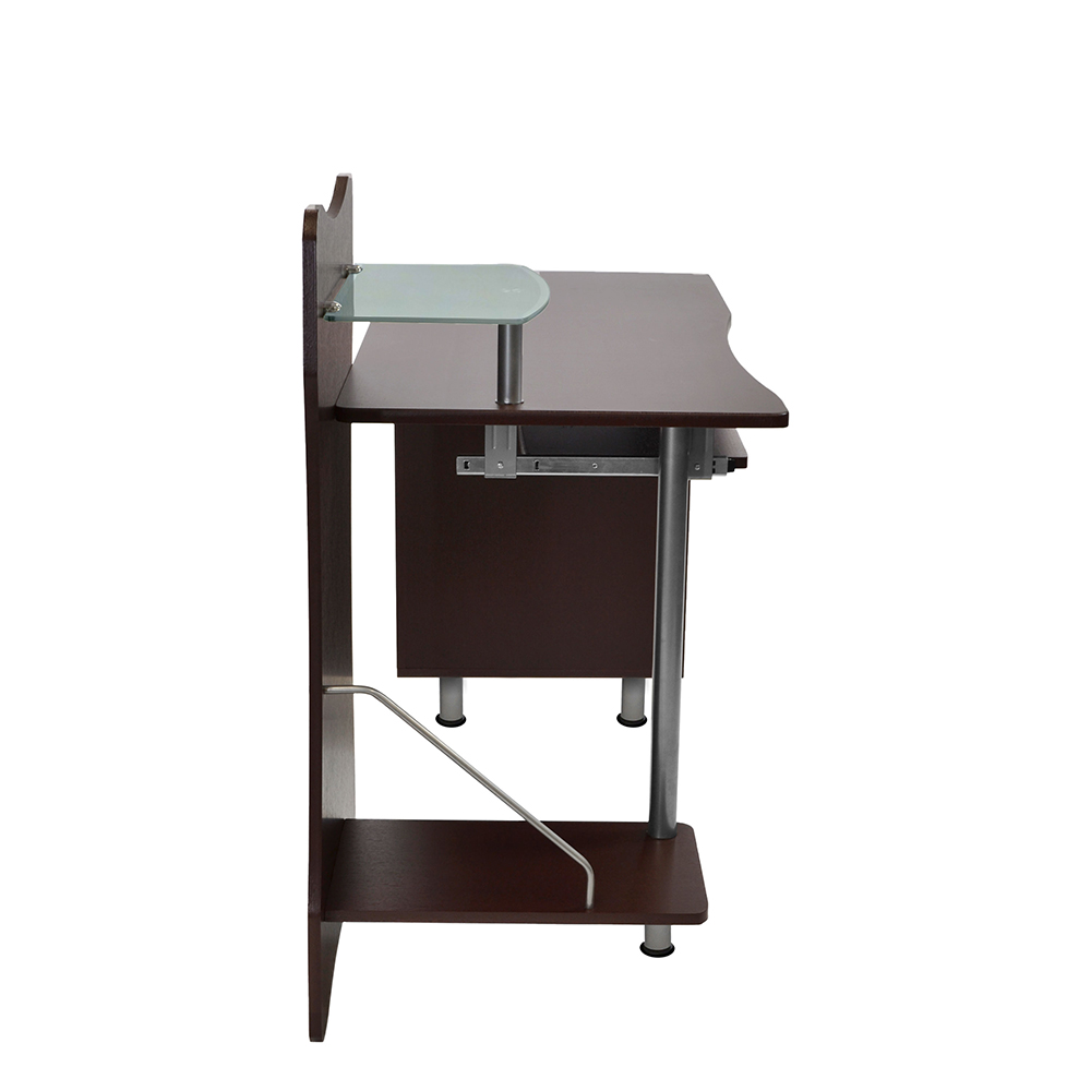 Techni Mobili Home Office Computer Desk with Keyboard Panel, 2 Storage Drawers, MDF Tabletop and Metal Frame, for Game Room, Small Space, Study Room - Brown