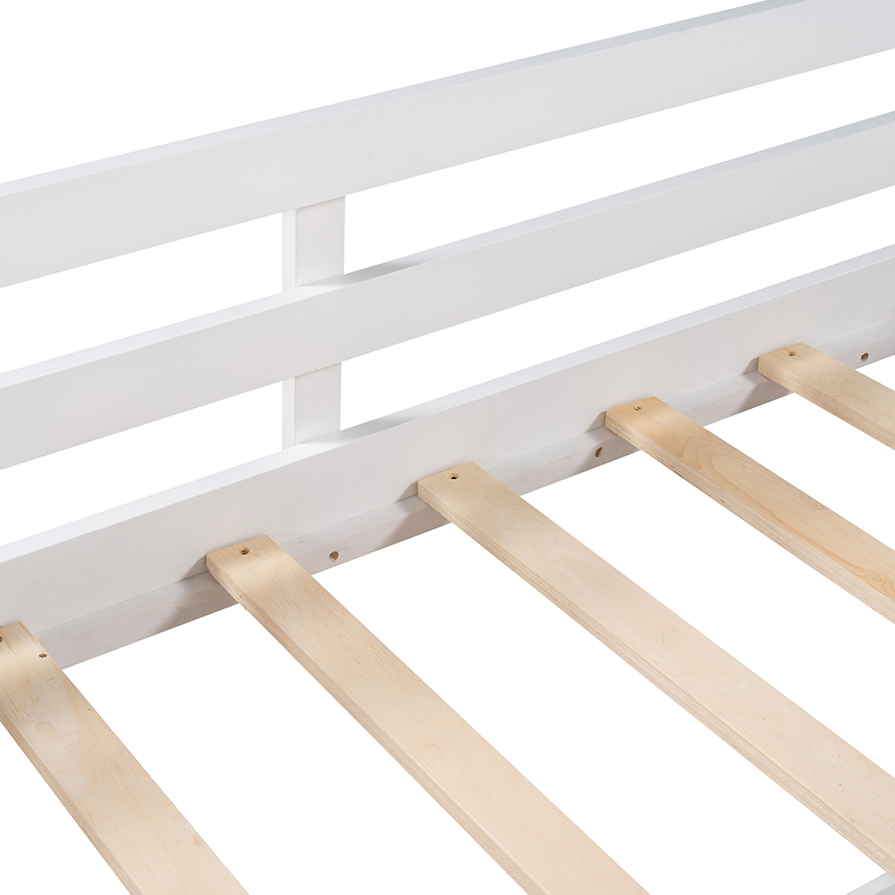 Twin-Size Loft Bed Frame with 2 Storage Boxes, and Wooden Slats Support, No Box Spring Required, for Kids, Teens, Boys, Girls (Frame Only) - White