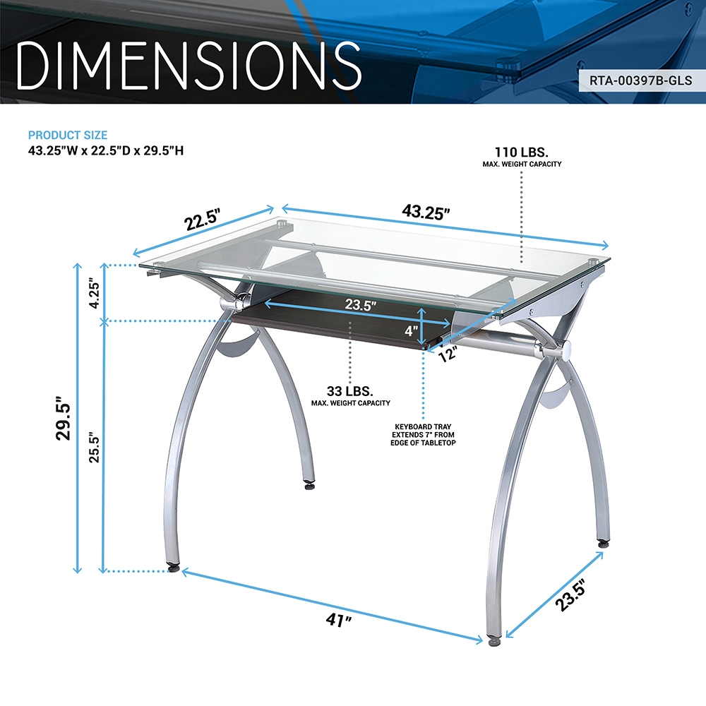 Techni Mobili Home Office L-Shaped Computer Desk with Pull-Out Keyboard Panel, Glass Tabletop and Metal Frame, for Game Room, Small Space, Study Room - White