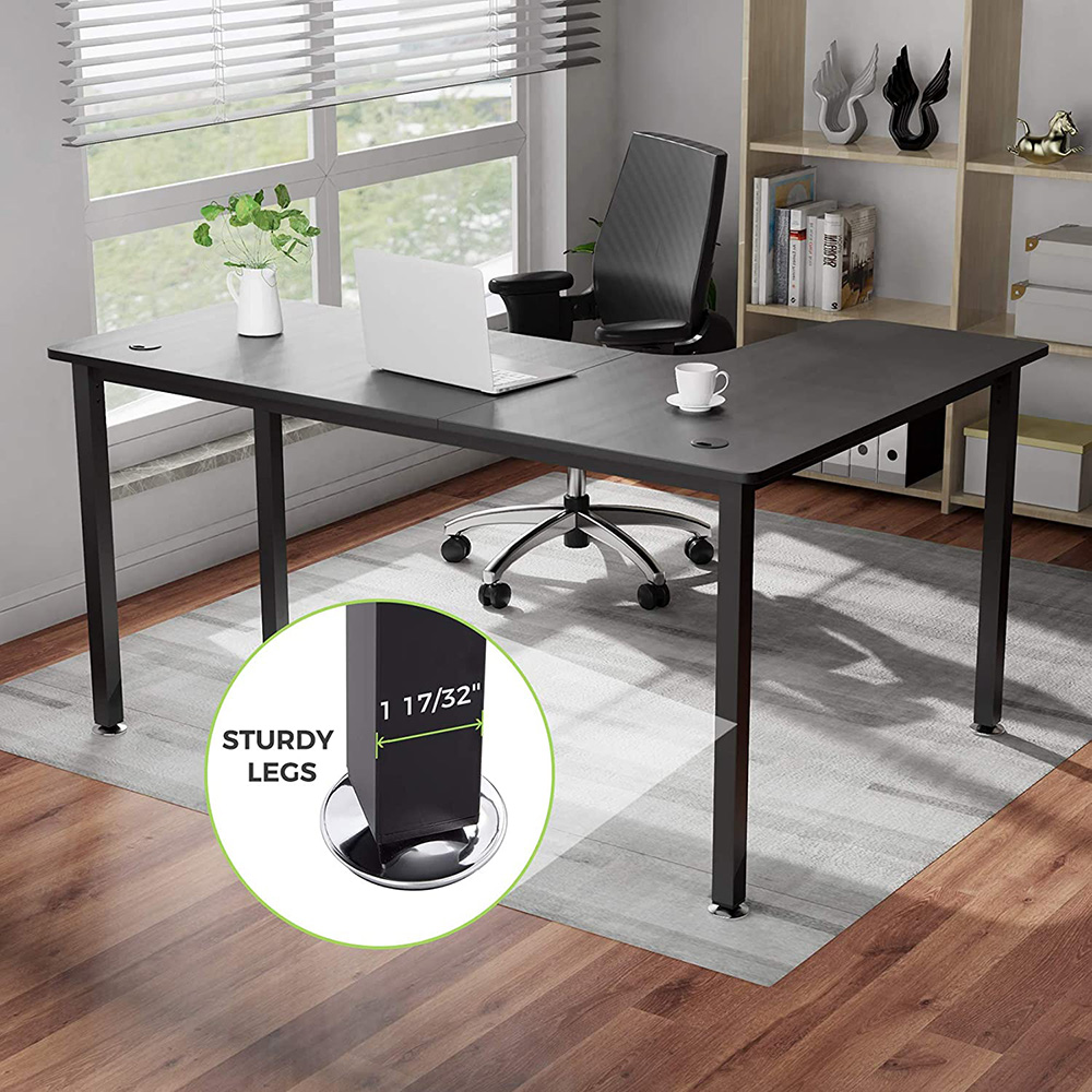 Home Office 61" L-Shaped Computer Desk with Mouse Pad, Wooden Tabletop and Wooden Frame, for Game Room, Small Space, Study Room - Brown