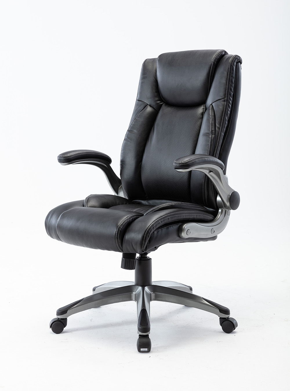 Home Office Leather Rotatable Chair Height Adjustable with Ergonomic High Backrest and Flip-up Arms - Black