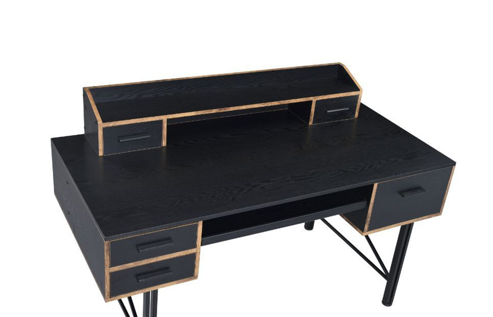 ACME Safea Computer Desk with 5 Storage Drawers, Particle Board Tabletop and Metal Frame, for Game Room, Small Space, Study Room - Black