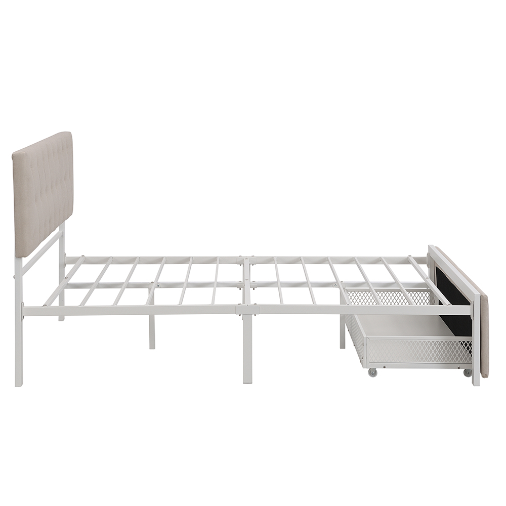 Full Size Upholstered Platform Bed Frame With Storage Drawer, Headboard, And Metal Slats Support, No Box Spring Needed (Only Frame) - Beige 9 Full Size Upholstered Platform Bed Frame with Storage Drawer, Headboard, and Metal Slats Support, No Box Spring Needed (Only Frame) - Beige