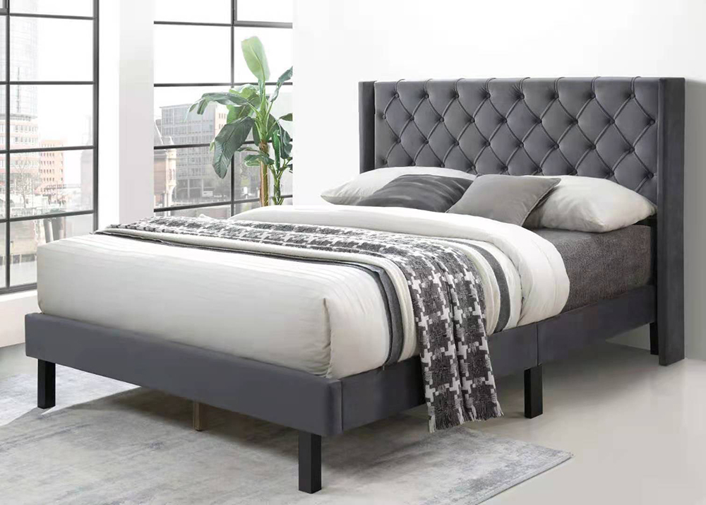 Queen Size Upholstered Platform Bed Frame with Button Tufted Headboard and Wooden Slats Support, No Box Spring Needed (Only Frame) - Gray
