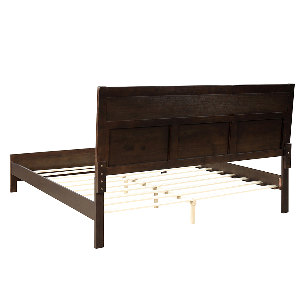 King Size Wooden Platform Bed Frame with Headboard, and Wooden Slats Support, No Spring Box Required (Frame Only) - Brown