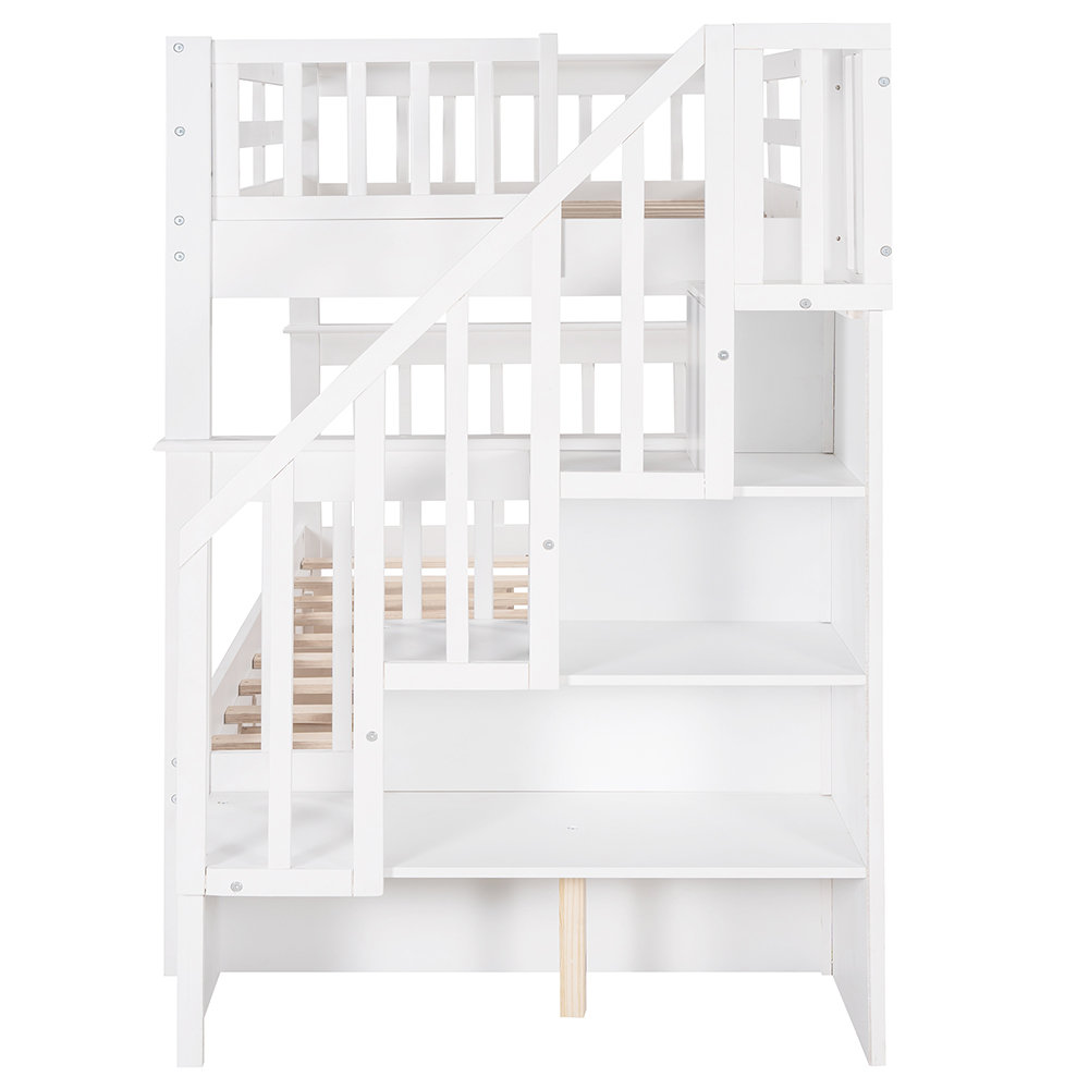 Twin-Over-Twin Size Detachable Bunk Bed Frame with Drawers, Storage Shelves, and Wooden Slats Support, for Kids, Teens, Boys, Girls (Frame Only) - White