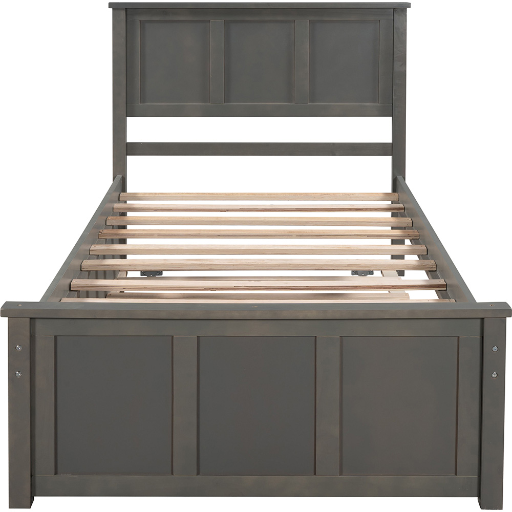 Twin-Size Platform Bed Frame with Trundle, Headboard and Steel Slats Support, No Box Spring Needed (Only Frame) - Gray