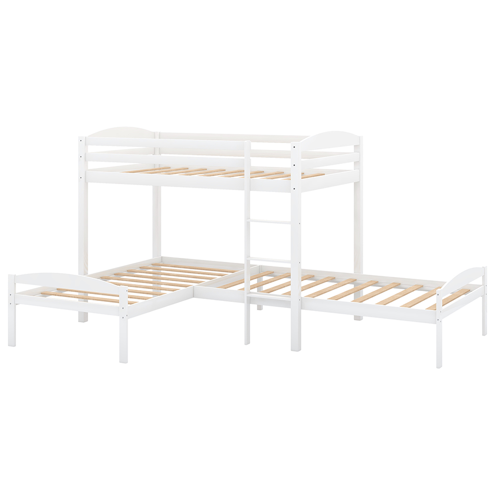 Twin-Over-Twin Size L-Shaped Bunk Bed Frame with Ladder, and Wooden Slats Support, No Spring Box Required (Frame Only) - White