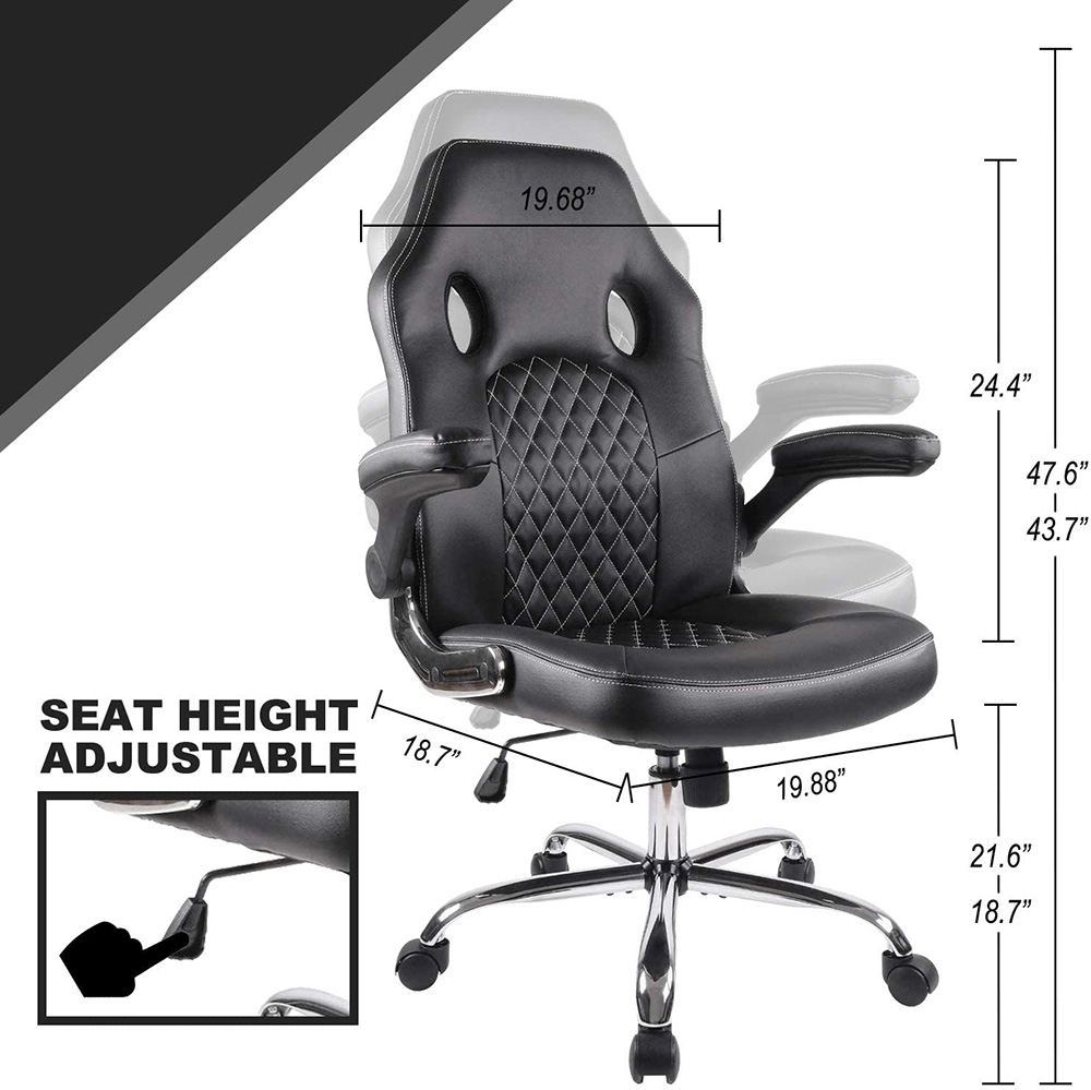 Home Office Leather Rotatable Gaming Chair Height Adjustable with Ergonomic High Backrest and Casters - Black