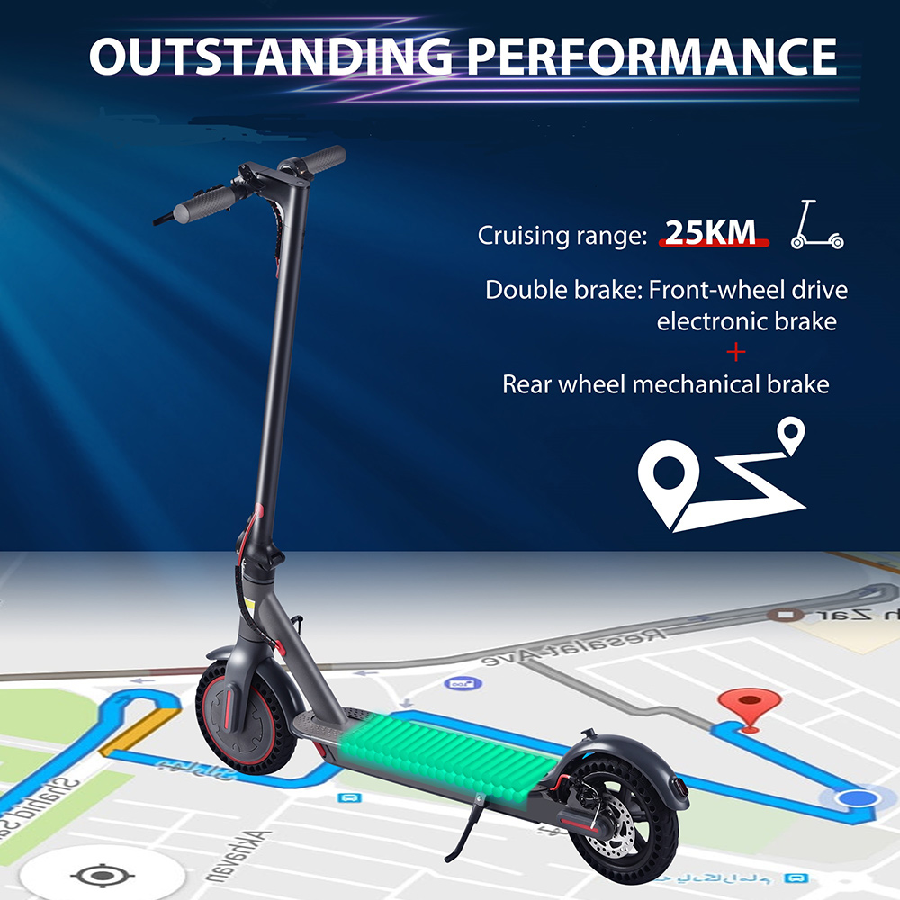 AOVO Q7 Folding Electric Scooter 8.5" 350W Motor 36V 10.4Ah Battery BMS 3 Speed Modes Disc Brake Max Speed 31KM/h LCD Display 25KM Long Range Aluminum Alloy Frame Support Bluetooth APP - Black