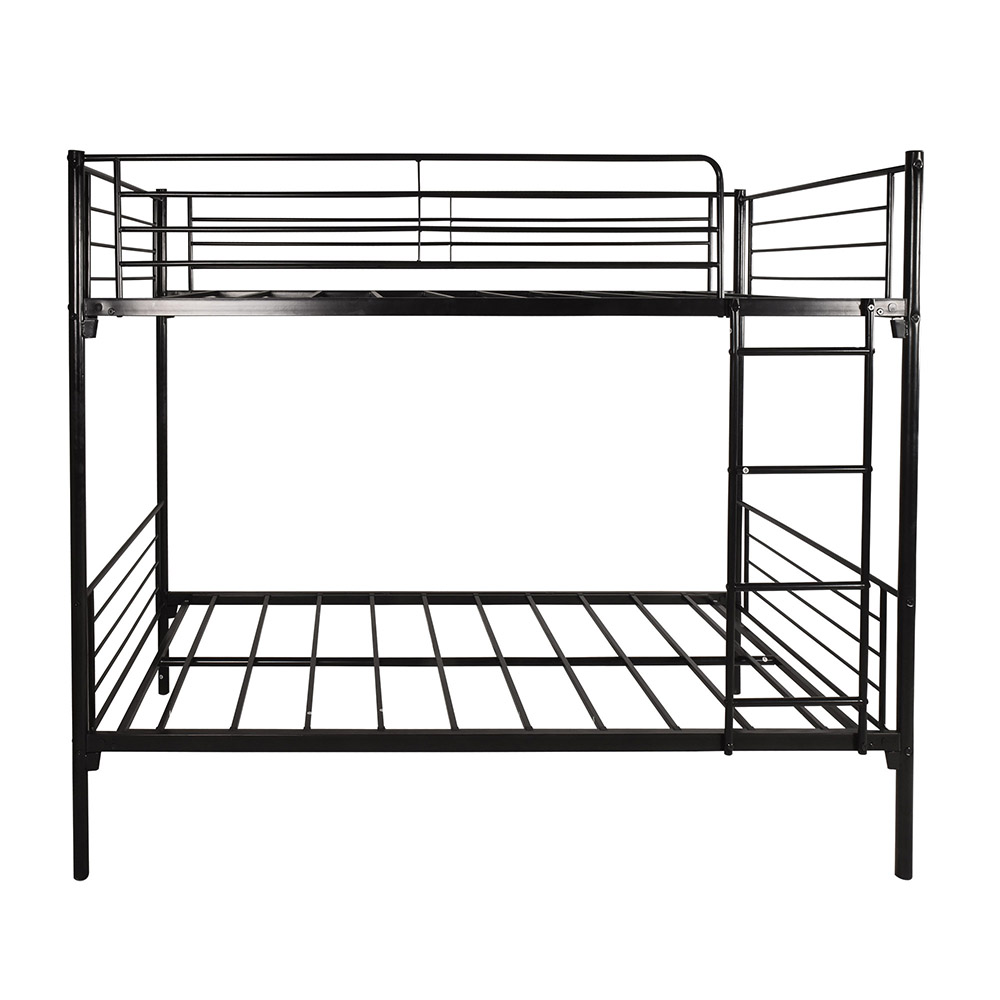 Twin-Over-Twin Size Bunk Bed Frame with Ladder, and Metal Slats Support, No Spring Box Required, for Kids, Teens (Frame Only) - Black