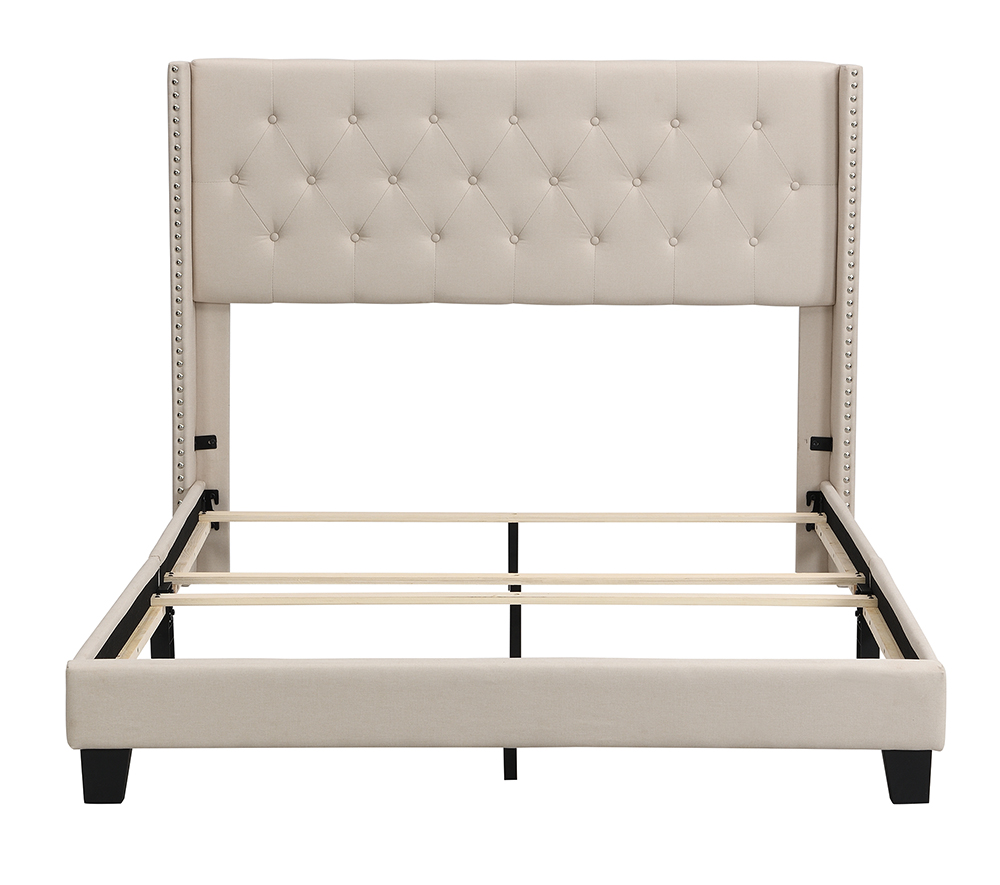 Queen Size Linen Fabric Upholstered Platform Bed Frame with Headboard and Wooden Slats Support, Box Spring Needed (Only Frame) - Beige