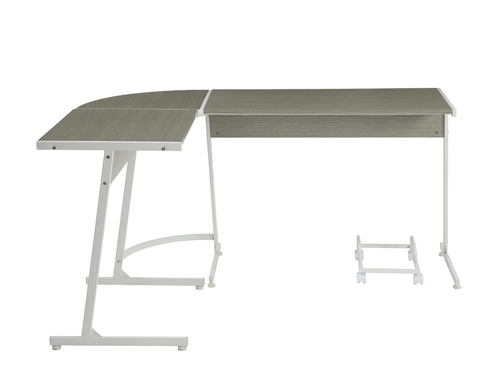 ACME Dazenus Home Office 58" L-shaped Computer Desk with Wooden Tabletop and Metal Frame, for Game Room, Small Space, Study Room - White + Gray