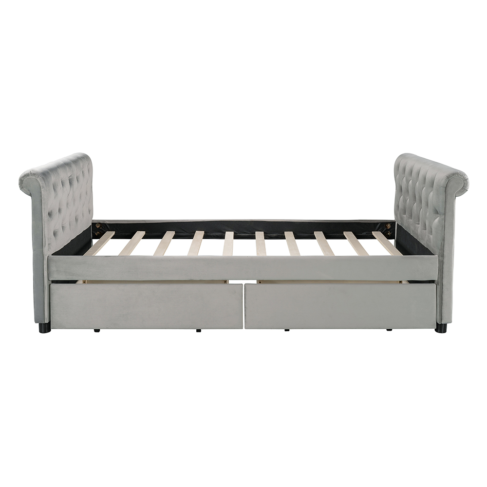 Twin Size Upholstered Daybed With 2 Storage Drawers, And Wooden Slats Support, No Box Spring Needed (Only Frame) - Gray 8 Twin Size Upholstered Daybed with 2 Storage Drawers, and Wooden Slats Support, No Box Spring Needed (Only Frame) - Gray