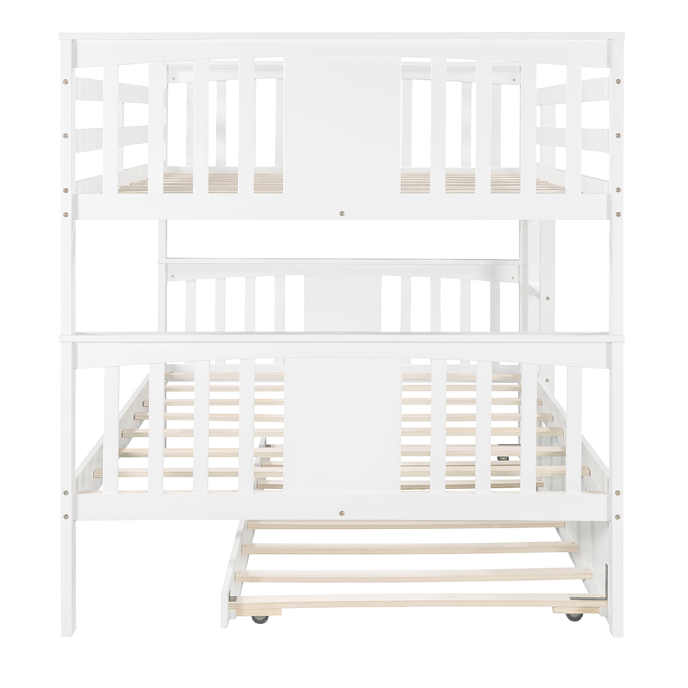 Full-Over-Full Size Bunk Bed Frame with Twin-Size Trundle, Ladder, and Wooden Slats Support, for Kids, Teens, Boys, Girls (Frame Only) - White