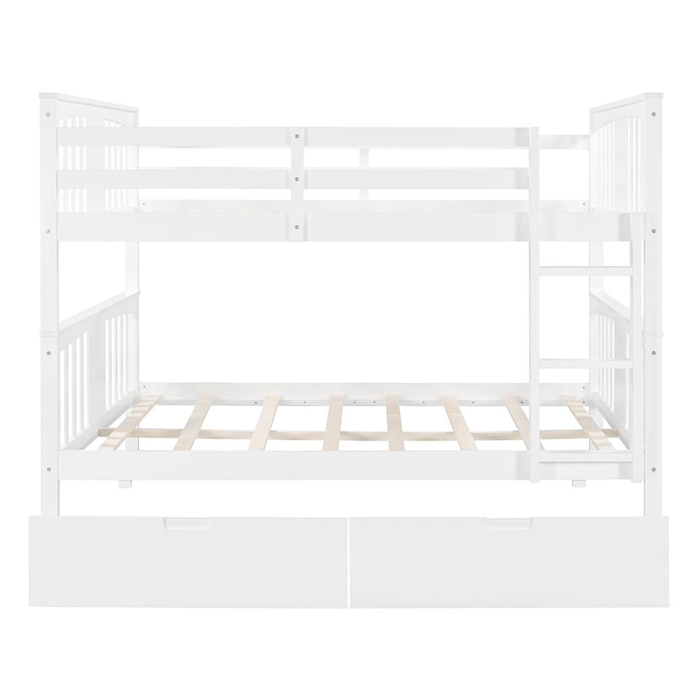 Full-Over-Full Size Bunk Bed Frame with 2 Storage Drawers, Ladder, and Wooden Slats Support, for Kids, Teens, Boys, Girls (Frame Only) - White