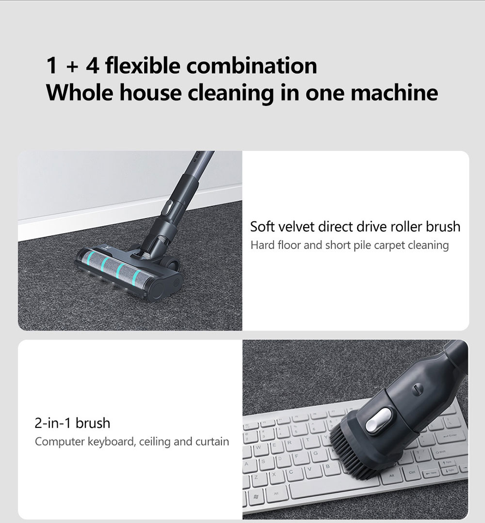 VIOMI A9 Cordless Handheld Vacuum Cleaner 120AW 23000Pa Strong Suction 400W Brushless DC Motor Removable Battery Removable Battery 60 Mins Runtime 4-Brush Heads LED Light EU Version - Black