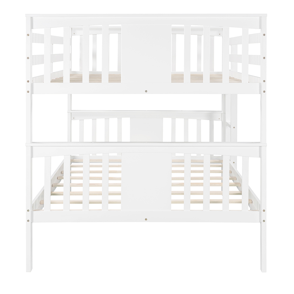 Full-Over-Full Size Bunk Bed Frame with Ladder, and Wooden Slats Support, for Kids, Teens, Boys, Girls (Frame Only) - White