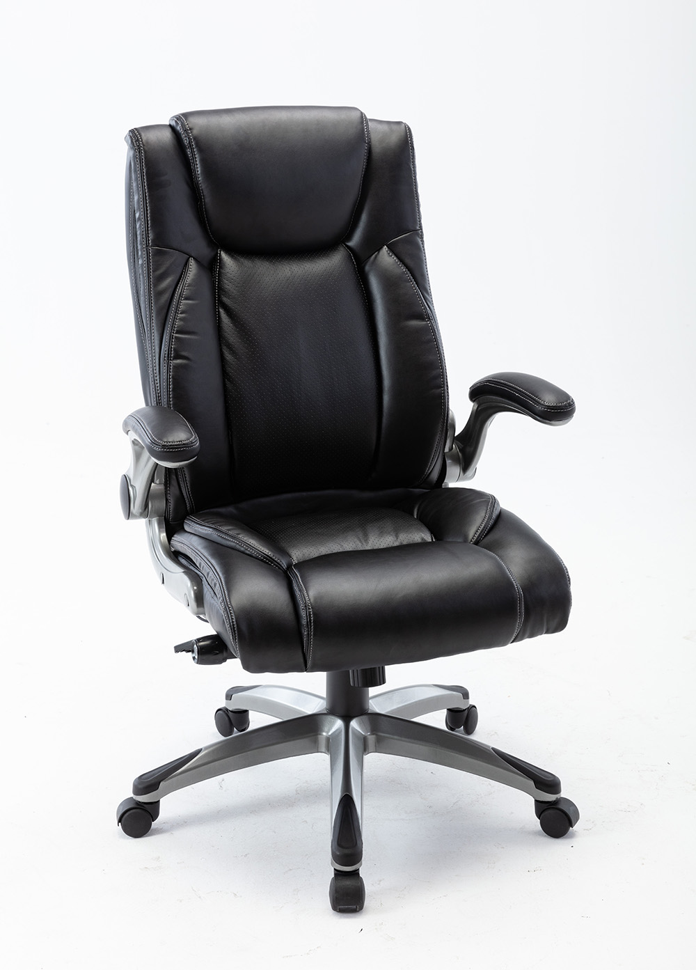 Home Office Leather Rotatable Chair Height Adjustable with Ergonomic High Backrest and Flip-up Arms - Black