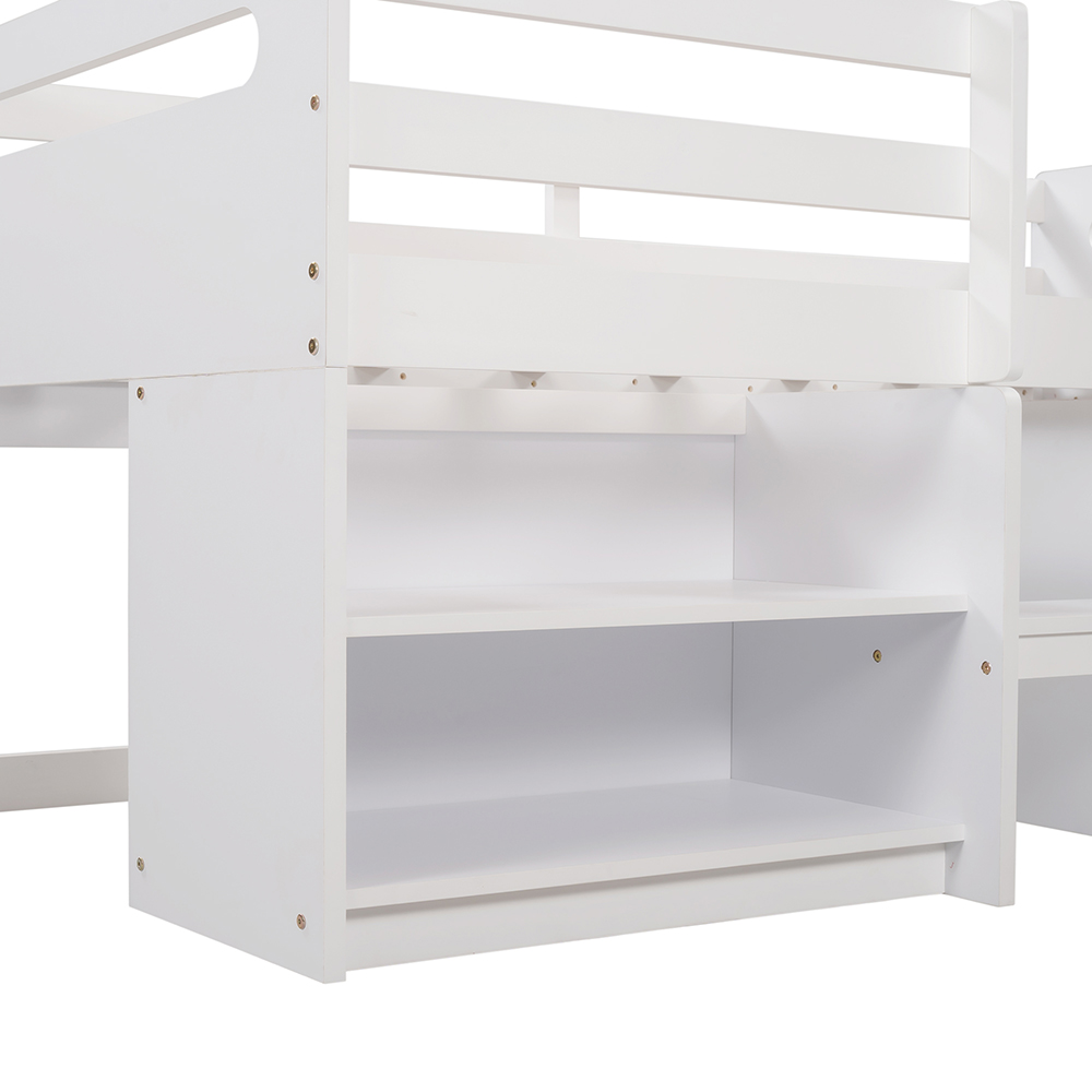 Twin-Size Loft Bed Frame with 2 Storage Drawers, 2 Shelves, and Wooden Slats Support, No Box Spring Required, for Kids, Teens, Boys, Girls (Frame Only) - White