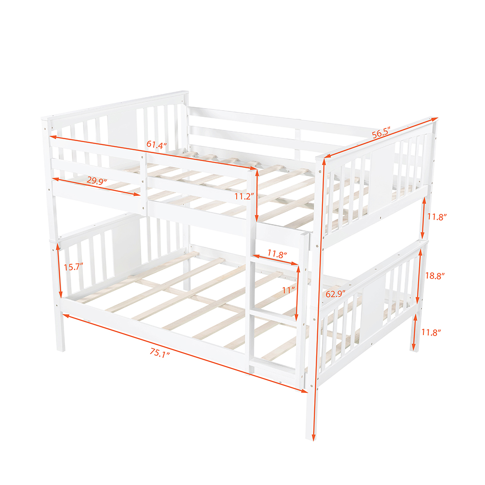 Full-Over-Full Size Bunk Bed Frame with Ladder, and Wooden Slats Support, for Kids, Teens, Boys, Girls (Frame Only) - White