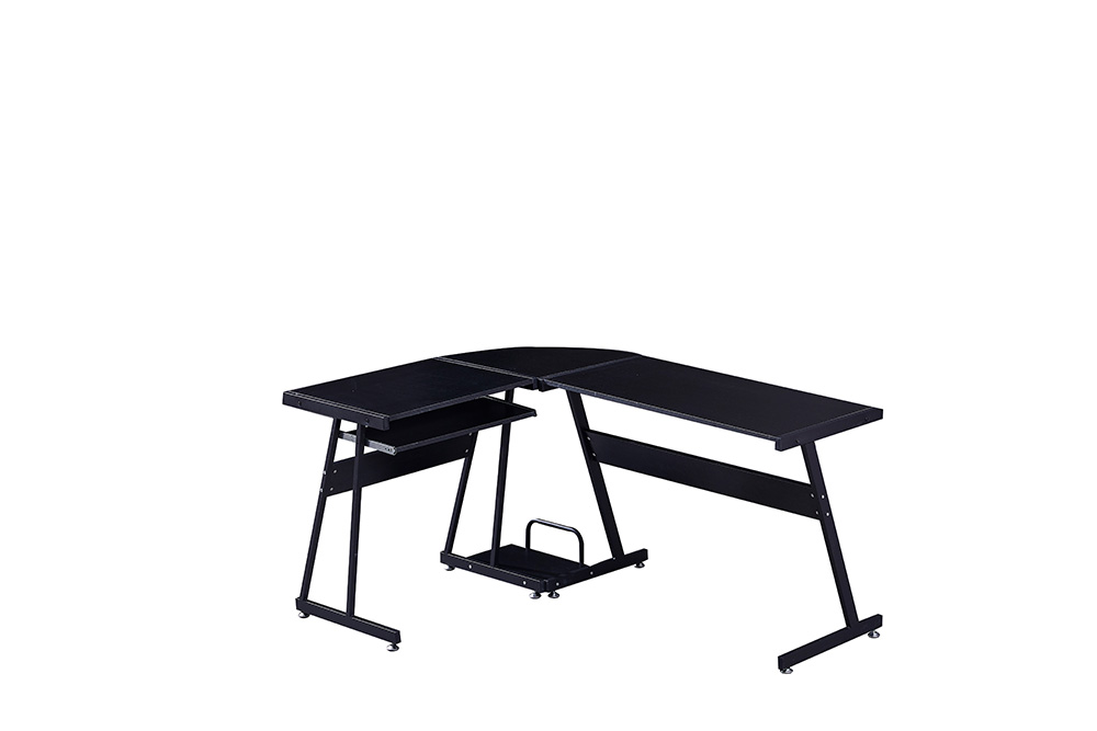 Home Office L-Shaped Computer Desk with Keyboard Tray, CPU Bracket, and Metal Frame, for Game Room, Small Space, Study Room - Black