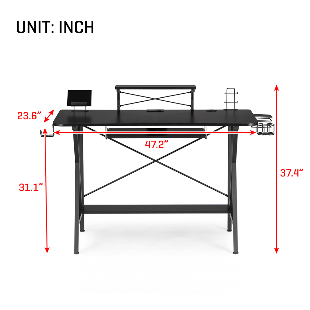 Home Office 47" Computer Desk with PC Stand, Keyboard Tray, MDF Tabletop and Metal Frame, for Game Room, Small Space, Study Room - Black