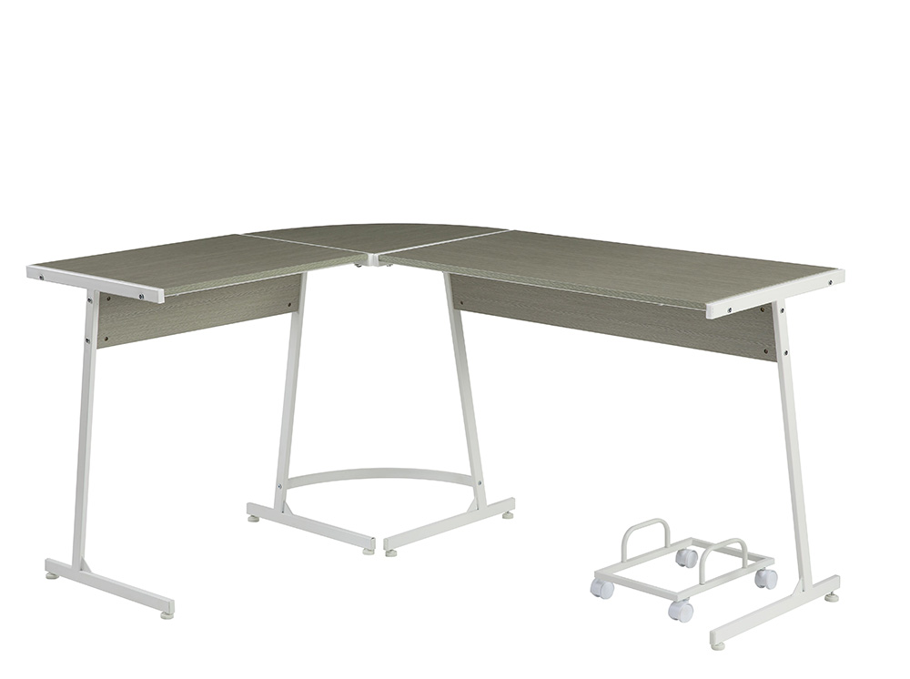 ACME Dazenus Home Office 58" L-shaped Computer Desk with Wooden Tabletop and Metal Frame, for Game Room, Small Space, Study Room - White + Gray