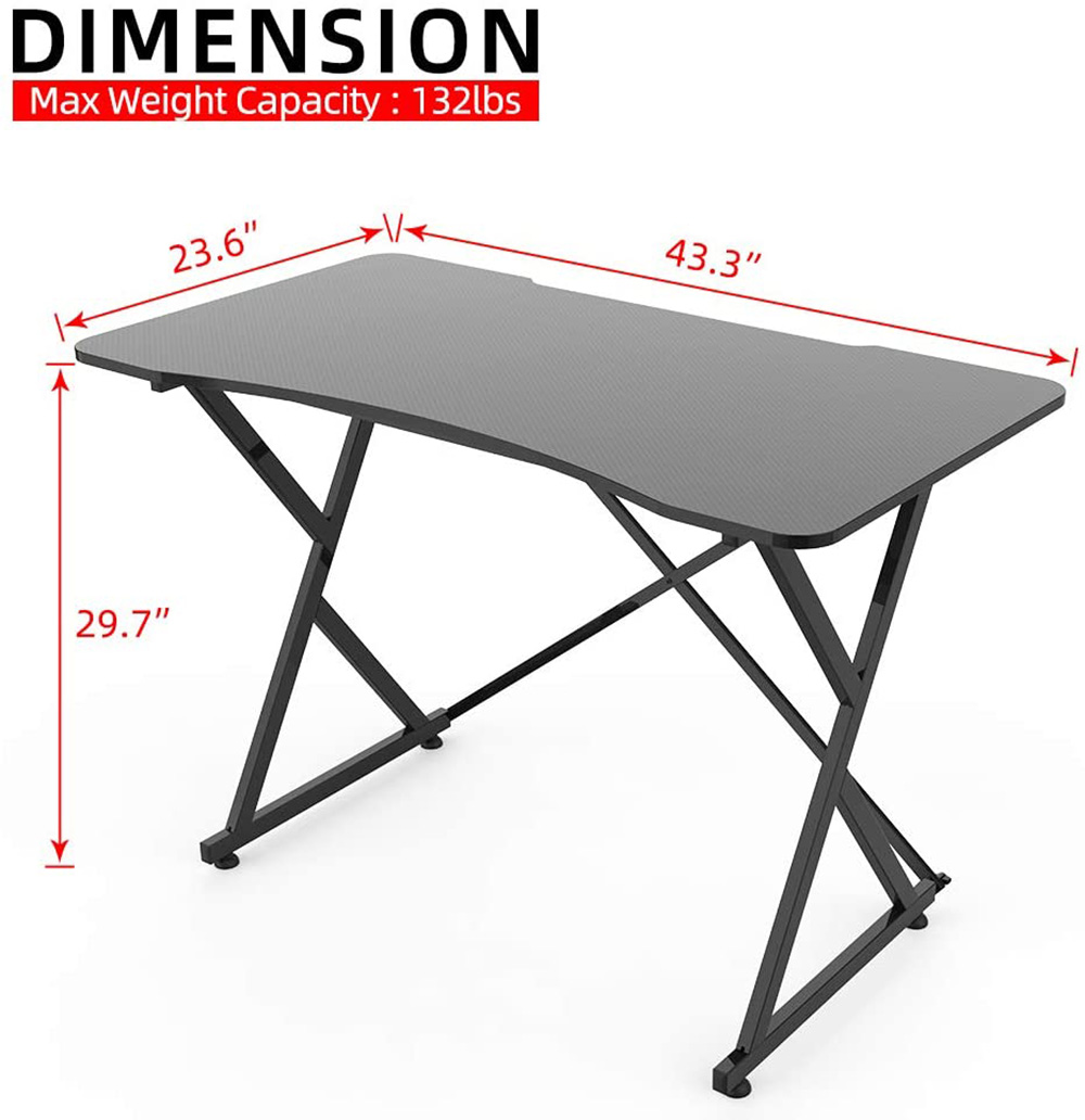 Home Office 43" Computer Desk with Wooden Tabletop and Metal Frame, for Game Room, Small Space, Study Room - Black
