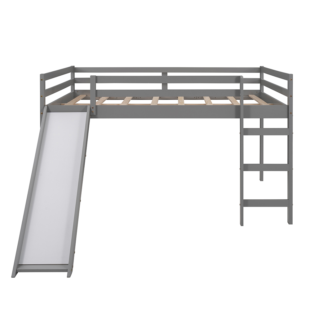 Full-Size Loft Bed Frame with Slide, Ladder and Wooden Slats Support, No Box Spring Required, for Kids, Teens, Boys, Girls (Frame Only) - Gray