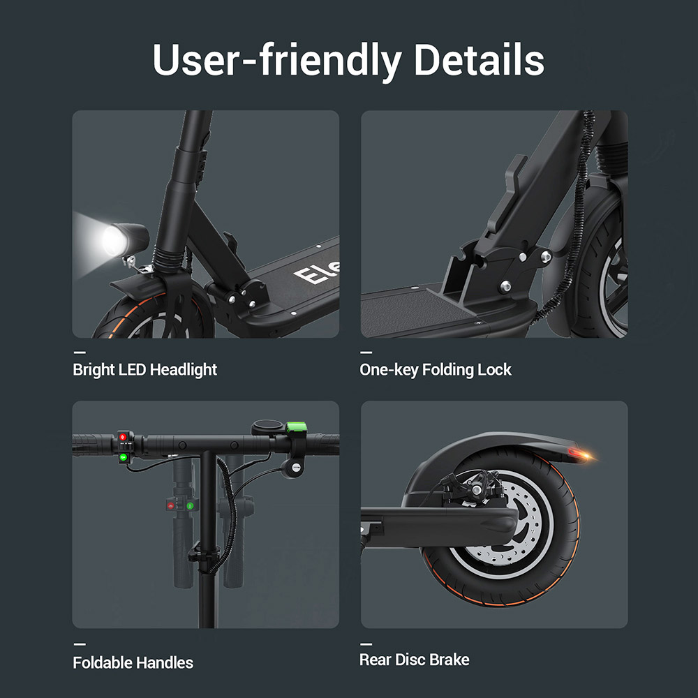 Eleglide S1 Folding Electric Scooter 10" Pneumatic Tires 400W Motor 3 Speed Modes 36V 8.0Ah Battery 24km/h Max Speed up to 30km Max Range Rear Disc Brake - Black